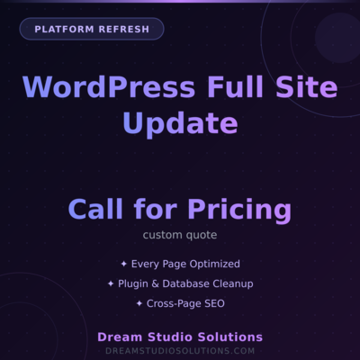 WordPress Full Site Update - Comprehensive refresh of a multi-page WordPress site. We audit every page, optimize content, improve SEO, and modernize your entire site for better performance and results. - Available from Apex Digital Marketing