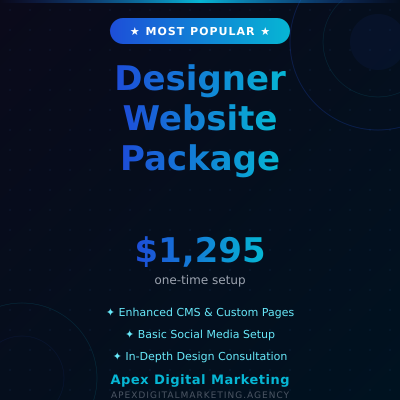 Designer Website Package - Expanded features and advanced functionality for growing businesses - Available from Apex Digital Marketing